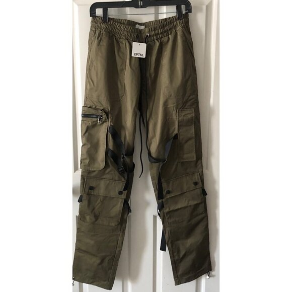 EPTM Men's Cargo Pants Olive Green Straps & Pockets Size Small 30W - Picture 1 of 13
